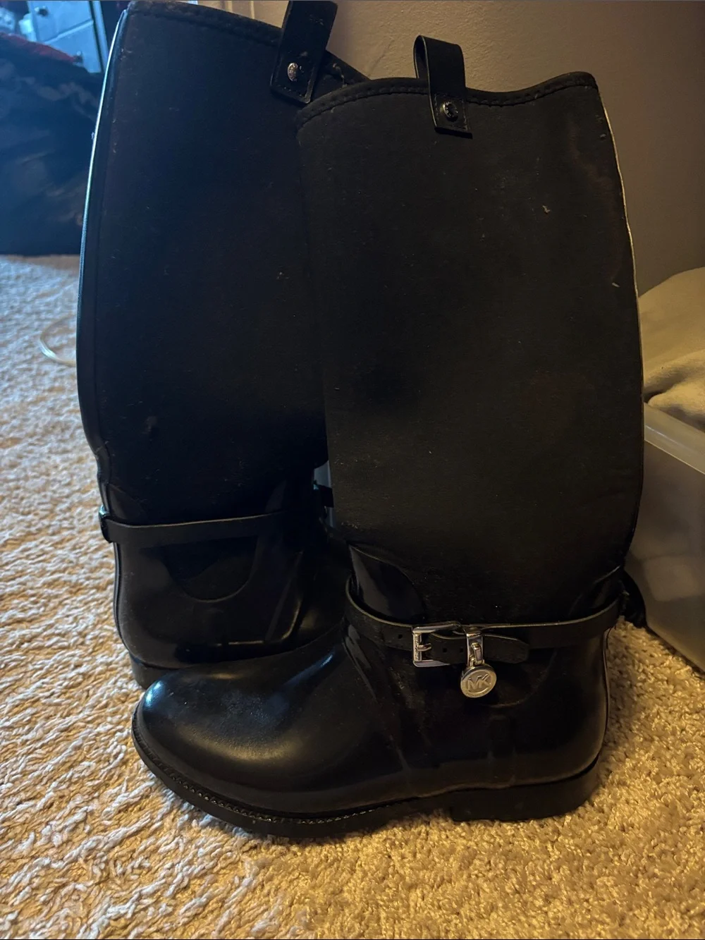 Micheal Kors Black Tall Riding Boots with Buckle Charm